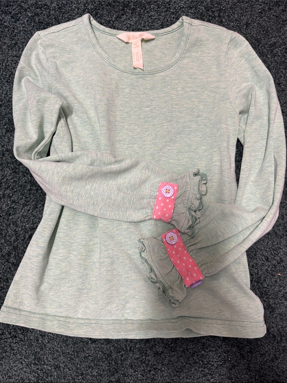Matilda Jane Mint Green Long-Sleeve Top with Pink Polka Cuff Accents
